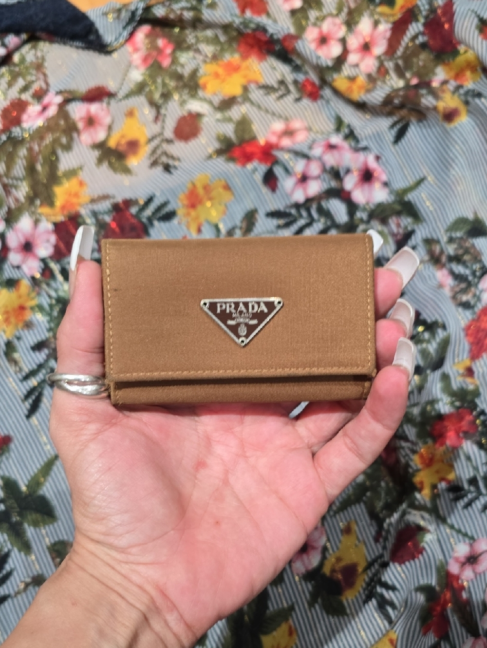 Prada Tan Triangular Logo Key And Card Case - Picture 1 of 11